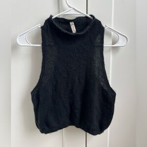 Free People 100% Cashmere Tank Mockneck Razorback Black Cashmere Sweater Knit